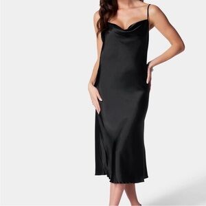 Black Satin Slip Midi Dress